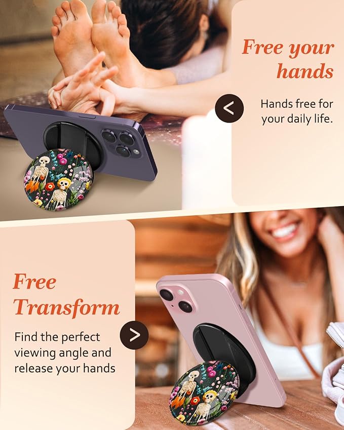 Kidcube Phone Grip Compatible with Magsafe - Magnetic Phone Grip Stand Cute Cool Skull Finger Grip Kickstand Ring Holder Women Girl Compatible with Magsafe Accessories for iPhone 16/15/14/13/12 Series