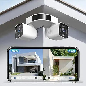 Dual Lens Outdoor Cameras 2.5K/5MP House Cameras Wired Plug