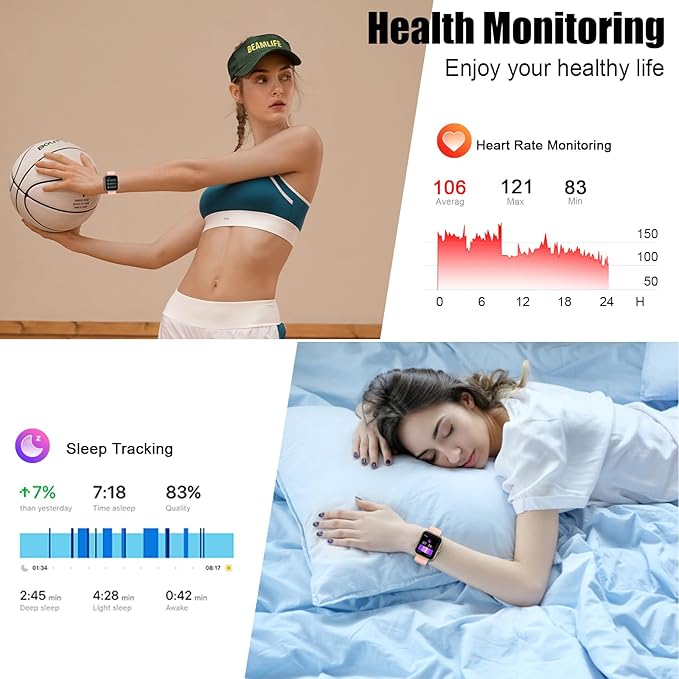2026 Smart Watch for Men Women (Answer/Make Call), 1.96" HD Fitness Tracker Running Watch,IP68 Waterproof,Pedometer, Sleep/Step/Activity/Heart Rate Monitor,110+ Sport Mode Smartwatch for Android,Pink