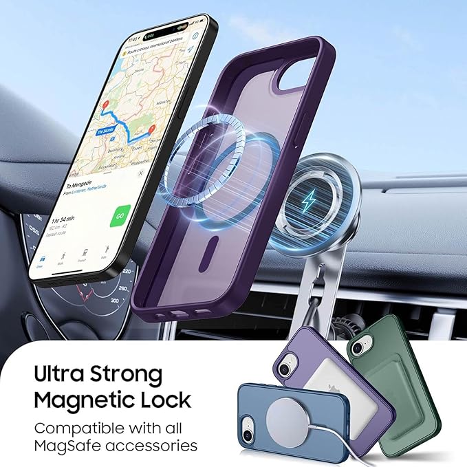 Magnetic for iPhone 17e Case & iPhone 16e Case with Detachable Wallet, Compatible with MagSafe, Military Protective Slim Phone Cover with Card Holder, Purple