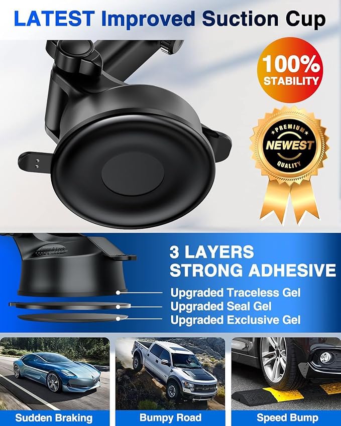 HTU 【98+LBS Strongest Suction & Military-Grade】 2025 Ultimate Car Phone Mount【Patent & Safety Certs】 Cell Phone Holder Truck Stand for Dashboard Windshield Vent for iPhone 17 Pro Max Samsung (Pink)