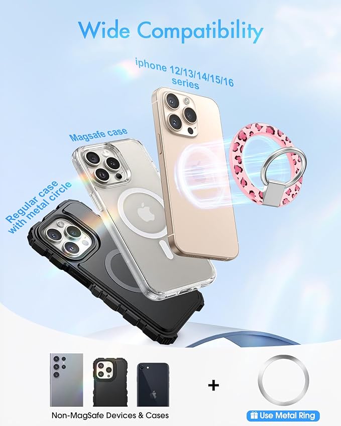 Toycamp Phone Grip Ring Holder Compatible with MagSafe - Magnetic Phone Grip Stand Women Cute Painting Removable Rotatable Magnet Accessories for iPhone 17 Pro Max/16/15/14/13/12 Series, Leopard