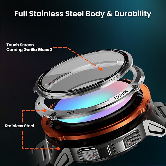 KOSPET Tank T3 Ultra 2 GPS Smart Watch for Men, Extra-Long Battery, Full Stainless Steel Body Rugged Smartwatch with Bluetooth Calling, Pressure&Altitude&Compass, 1.43" AMOLED Display(2 Bands)