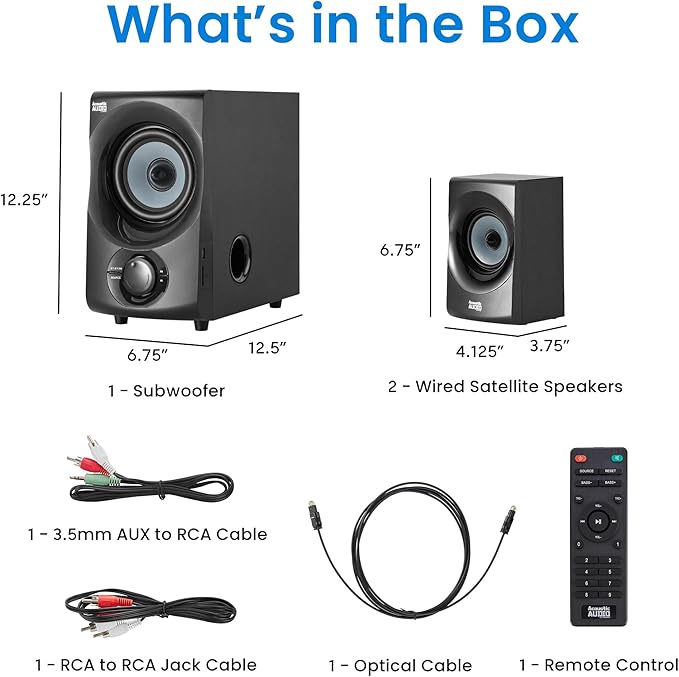 Acoustic Audio by Goldwood Bluetooth 2.1 Speaker System 2.1-Channel Home Theater Speaker System, with Optical/Aux/USB/SD Inputs Black (AA2172)