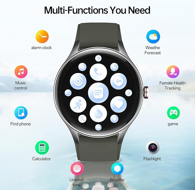 Smart Watch for Men,1.57inch AMOLED Touchscreen Fitness Watch for iPhone & Android,Heart Rate/Sp02/Sleep Monitor,110+ Sport Modes IP68 Waterproof Bluetooth Calls,2 Bands (Green, 1.57)