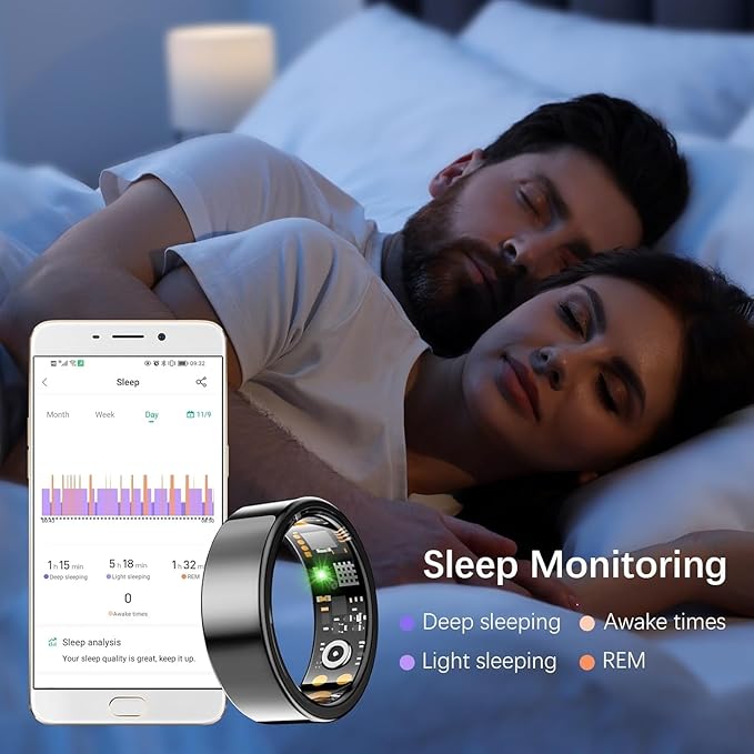 Health Tracker Ring, Smart Health Ring for Women Men with Heart Rate, Blood Oxygen, Sleep Monitor, Steps,Calories, No Subscription Fee, IP68 Waterproof Smart Ring for iPhone & Android (Black, 12#)