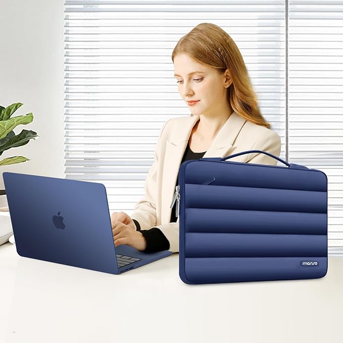MOSISO Compatible with MacBook Air 13 inch Case M5 2026 M4 2025 M3 M2 2024-2022 A3449 A3240 A3113 A2681, Hard Case&Puffy Bag&Keyboard Cover&Webcam Cover&ScreenFilm for MacBook Air 13.6, Midnight Bule