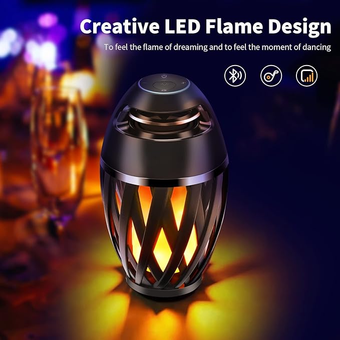 Flame Light Speaker, Led Flame Speakers Torch Atmosphere Bluetooth Speakers & Outdoor Portable Stereo Speaker with HD Audio and Enhanced Bass Flickers Warm Lamp for iPhone/iPad/Android