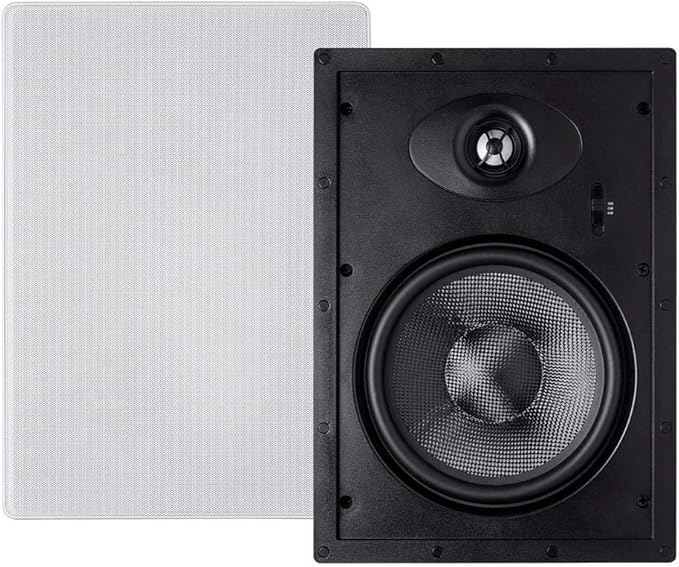 Monoprice 2-Way Carbon Fiber In-Wall Speakers - 8 Inch (Pair) With Paintable Magnetic Grille - Alpha Series,BLACK