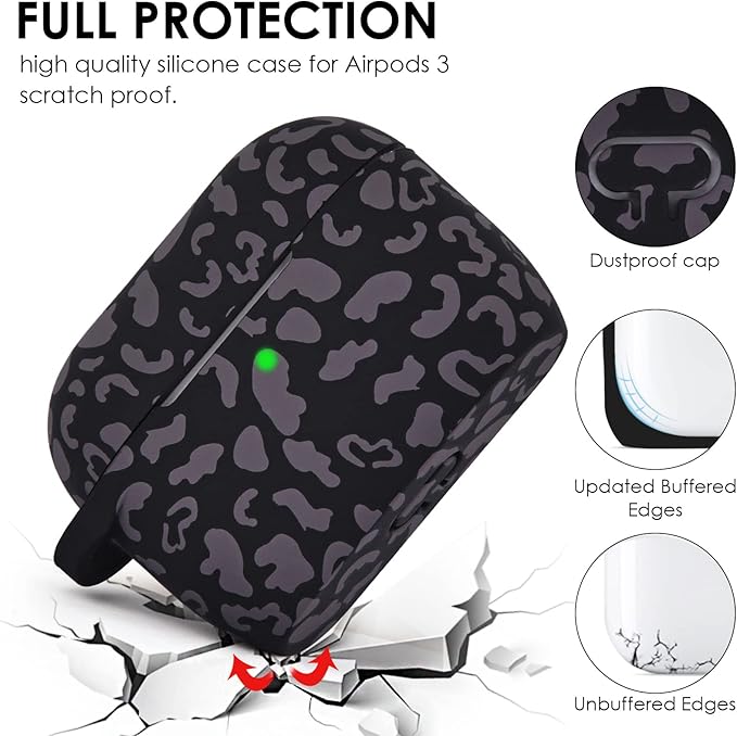 Case for Airpods 3 (2021), Filoto Silicone Airpod 3rd Generation Case Cover with Bracelet Keychain, Cute Protective Case for Apple Air Pod 3 Wireless Charging Case Women(Dark Leopard)