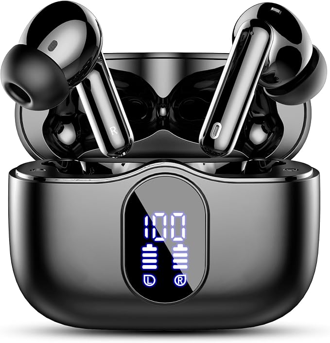 Wireless Earbuds, Bluetooth 5.4 Headphones Bass Stereo/Clear Calls, Black