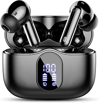 Wireless Earbuds, Bluetooth 5.4 Headphones Bass Stereo/Clear Calls, Black