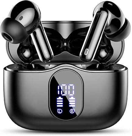 Wireless Earbuds, Bluetooth 5.4 Headphones Bass Stereo/Clear Calls, Black