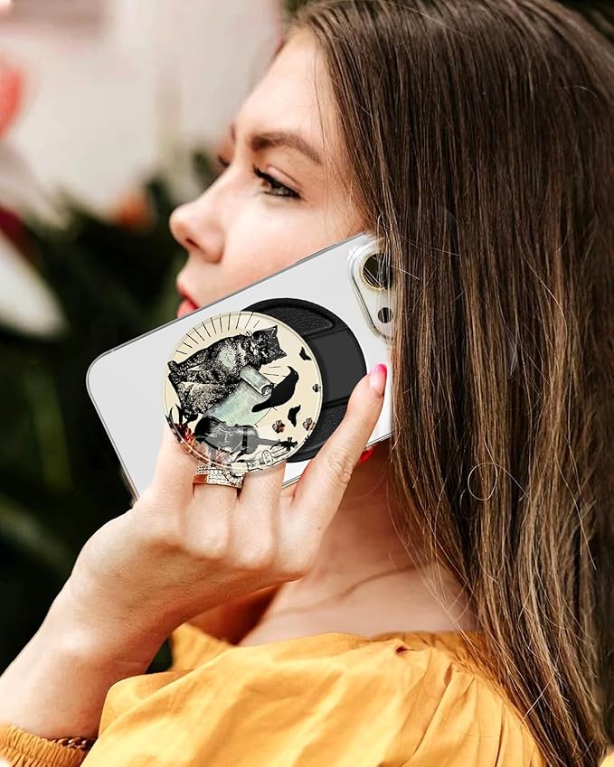 Kidcube Magnetic Phone Grip Compatible with Magsafe - Cell Phone Grip Stand Ring Holder Magnet Kickstand Removable Accessories for iPhone 16 Pro Max/16/15/14/13/12 Series Women Girls Cute Cat Bird