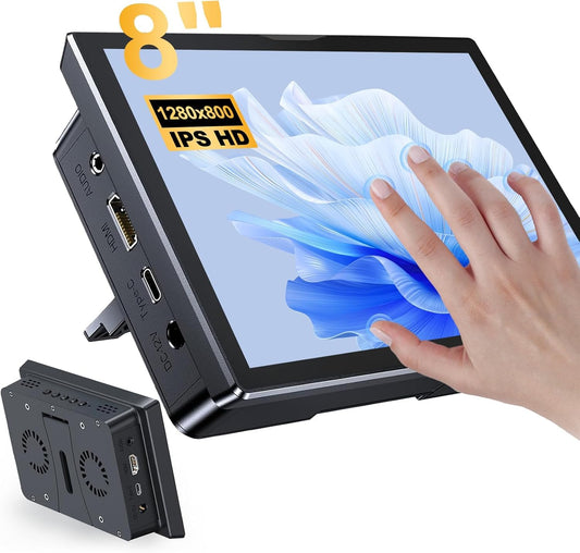 8 Inch Touchscreen for Raspberry Pi,5-Point 1280 * 800 IPS Touchscreen Portable Monitor with HDMI Interface Dual-Speaker for Raspberry Pi 5/4B/3B+/3B/B+ Jetson Nano Win11/10/8/7(Black)