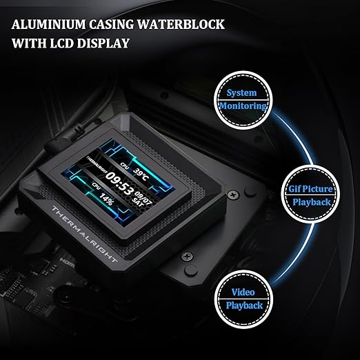 Thermalright FW 360 SE ARGB Black-AIO CPU Liquid Cooler,IPS LCD Screen with 320x240 Resolution,for AM4/AM5,Intel LGA1700/1851,2-inch Magnet-Absorbent LCD Screen for Images-Black,PC CPU Water Cooler