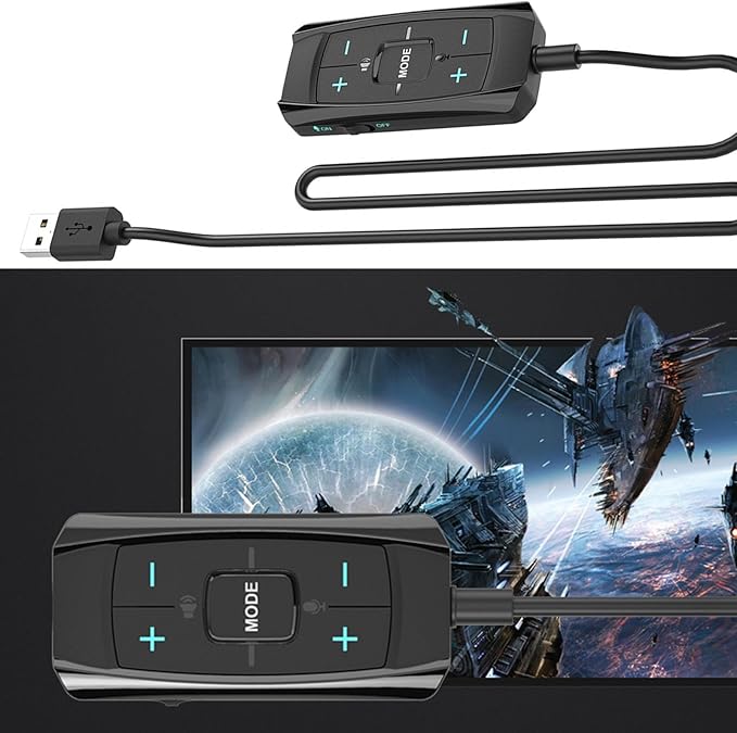 USB External Sound Card 7.1 Surround Auditory Adapter with Sound Control for PC Gaming Headsets Long Cable