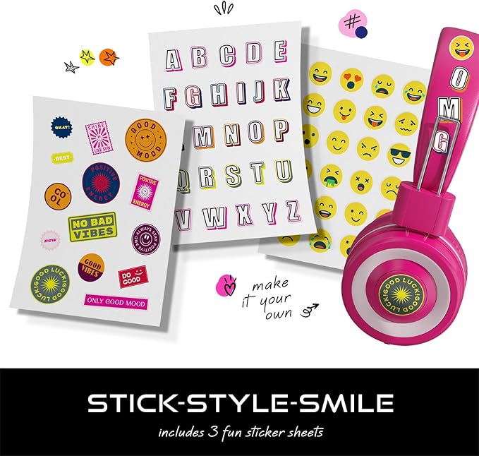 MYZI Kids Headphones with Cord, Foldable Over Ear Headphones for Kids with Microphone, Tangle-Free Wired 85dB Safe Volume Toddler Headphones for iPad, School, and Airplane – Pink