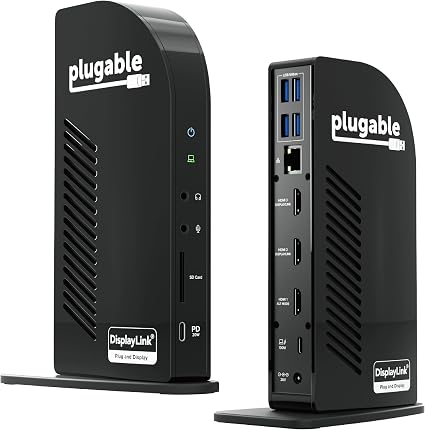 Plugable USB-C Triple Monitor Docking Station, 13-in-1, 100W Charging