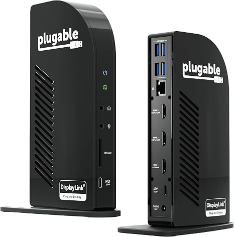 Plugable USB-C Triple Monitor Docking Station, 13-in-1, 100W Charging