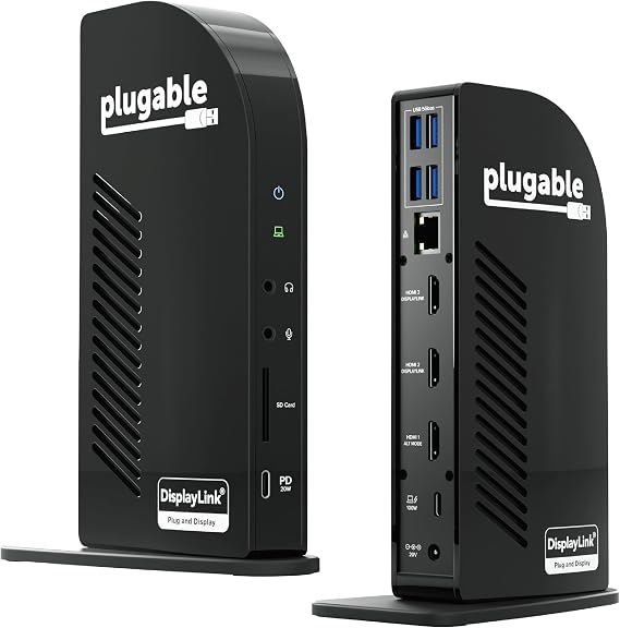 Plugable USB-C Triple Monitor Docking Station, 13-in-1, 100W Charging