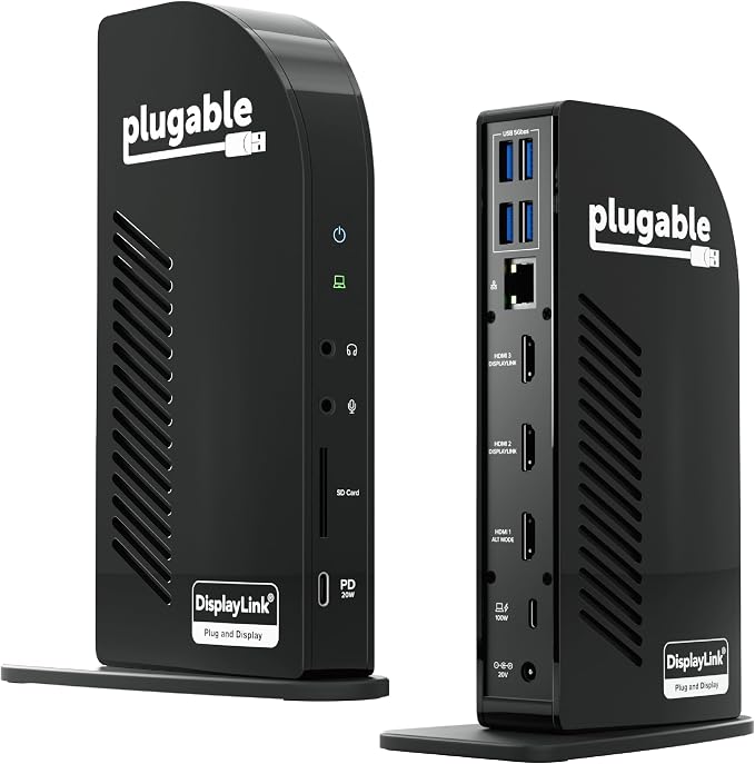 Plugable USB-C Triple Monitor Docking Station, 13-in-1, 100W Charging