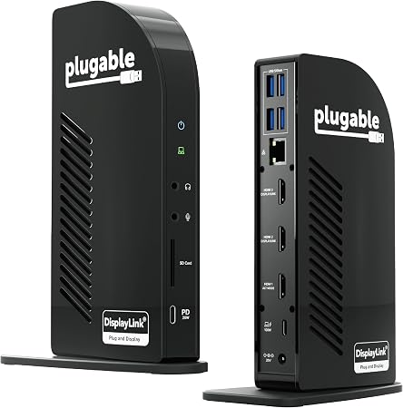 Plugable USB-C Triple Monitor Docking Station, 13-in-1, 100W Charging