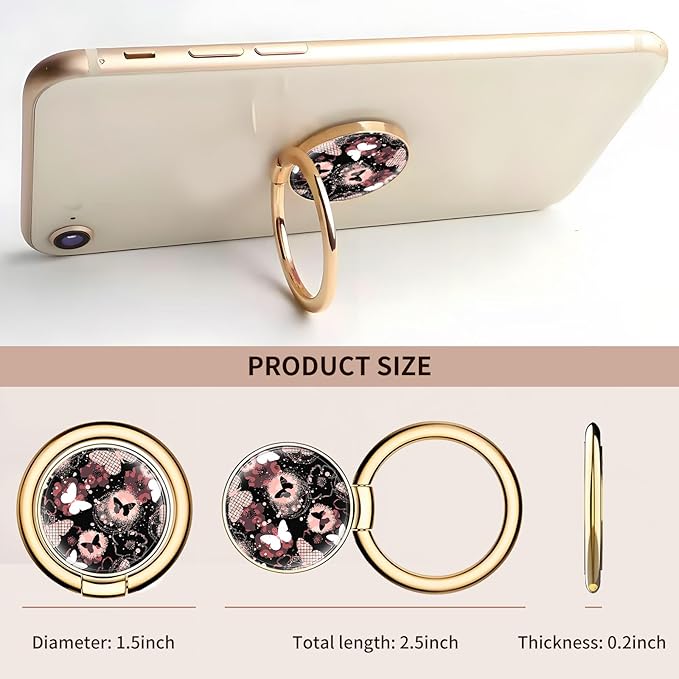 Cell Phone Ring Holder, Cute Metal Phone Grip Stand Finger Ring Kickstand, Flexible 360°Rotation Phone Tablet Case Accessories Compatible with Most Phones Luxury Boho Butterfly