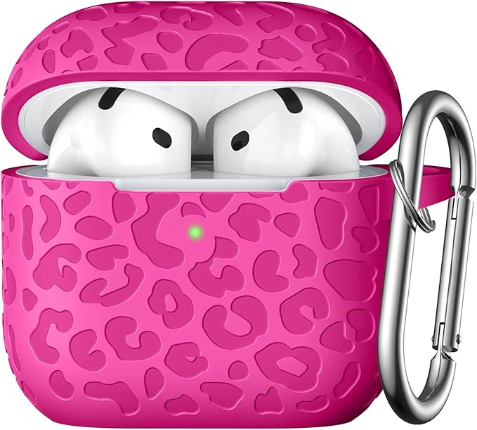 Leopard Engraved for AirPods 4 Case Cover 2024,Soft Silicone Protective Case Compatible with Apple AirPods 4th Generation Case for Women,Cute AirPod 4 Case Accessories with Keychain (Rosepink)