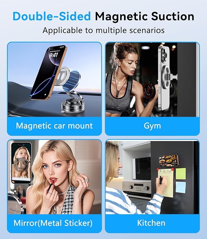 Magnetic Ring Holder for MagSafe Dual-Sided, Removable Phone Finger Grip Holder Adjustable Kickstand for iPhone 17/16/15/14/13 Series, Magnet Phone Stand Grip Compatible with Magnetic Car Mount