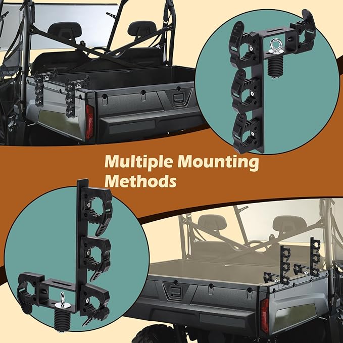 TOPOWN Upgraded Dual Tool Hooks Rack Mount for Polaris Ranger, UTV Tool Holder Bed Mount Shovel Holder, UTV Tool Mount Carrier Farm Tool Storage 4 Tools, Heavy Duty Weatherproof (Pack of 2)