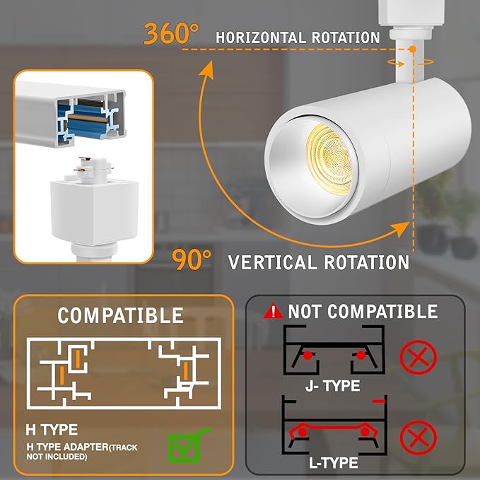 【2025 Upgraded】9-CCT Remote Control 12W LED Track Light Heads Zoomable H Track Lighting Heads Dimmable Ceiling Spotlight Art Lighting 2700K/3000K/4000K/5000K/6500K 15°~60° 12W 1200lm, White 12 Pack