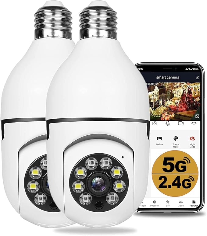 2PCS 2.4GHz & 5GHz Wireless WiFi Light Bulb1080P Security Camera Wireless Outdoor, 360° Indoor Light Socket Security Cameras for Home Security with 2-Way Audio, Smart Motion Detection (2PCS)