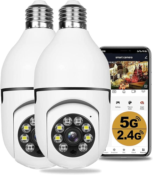 2PCS 2.4GHz & 5GHz Wireless WiFi Light Bulb1080P Security Camera Wireless Outdoor, 360° Indoor Light Socket Security Cameras for Home Security with 2-Way Audio, Smart Motion Detection (2PCS)