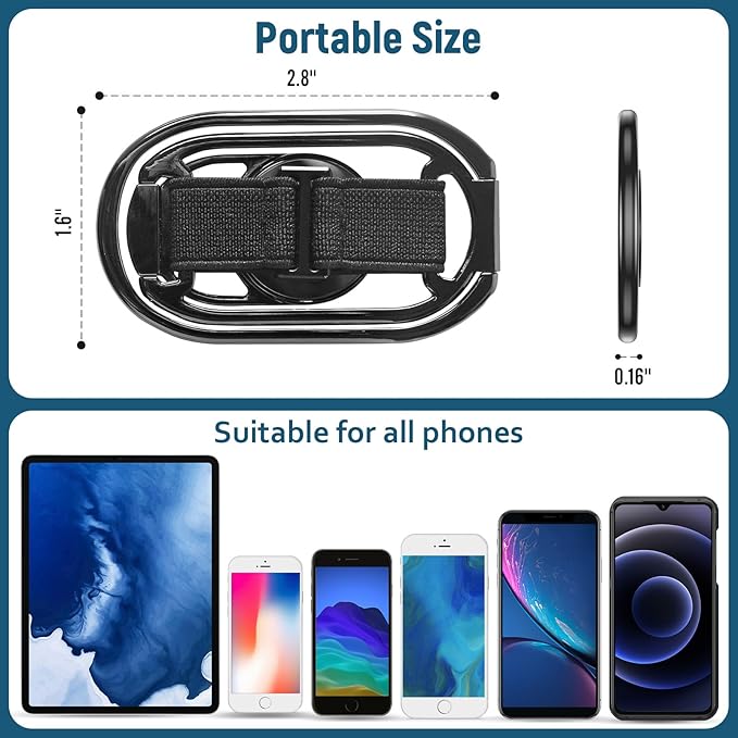 [2025 New] Mindsky Phone Grip for Kickstand Compatible with Finger Loop, 3-in-1 Phone Ring Holder Strap for All Mobile Phones-Black (Ligament Type) (3 in 1 Phone Ring Holder) (3M Adhesive Phone Ring)