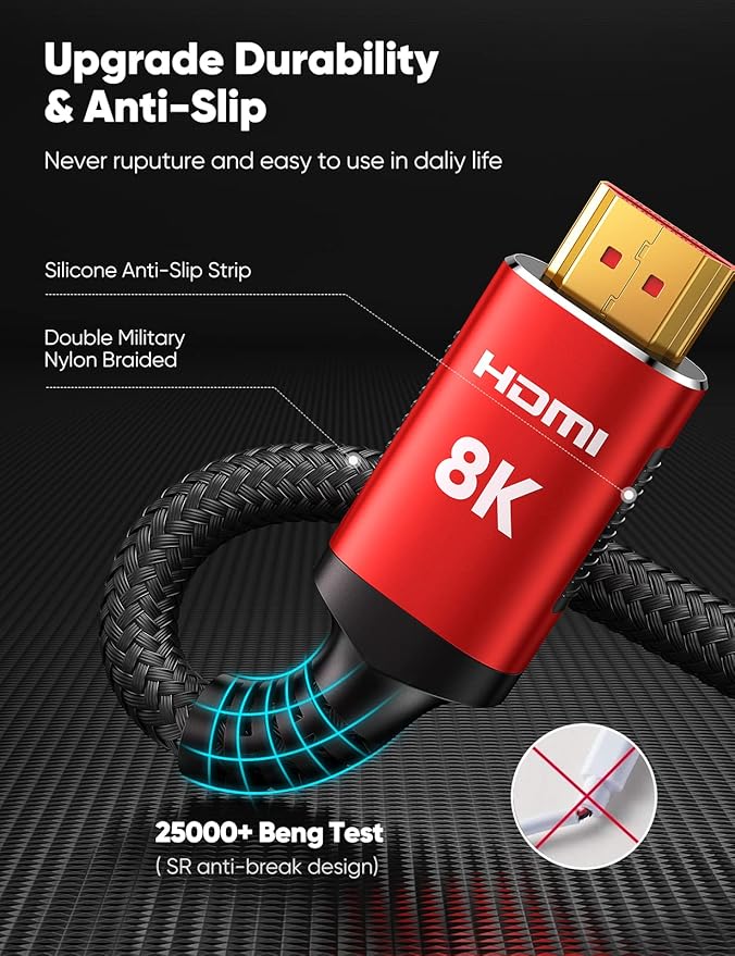 Snowkids 10K 8K HDMI 2.1 Cable 10FT 2-Pack, 48Gbps Ultra High Speed HDMI Braided Cord, Support 8K@60Hz 4K@120Hz, HDCP 2.2&2.3,eARC,Dynamic HDR,Compatible with Roku TV/HDTV/PS5/Blu-ray