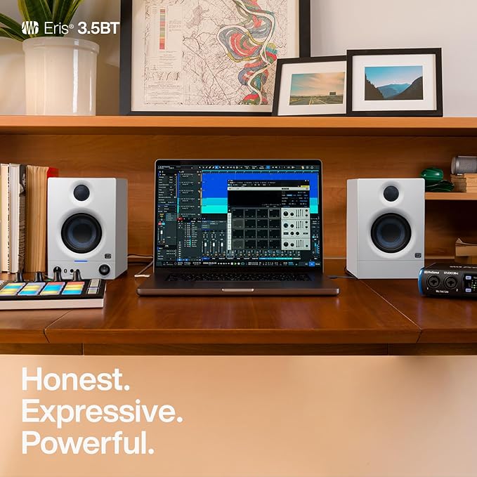 PreSonus Eris 3.5BT Studio Monitors, Pair — 3.5" Inch Powered Speakers, Bookshelf Speakers, Stereo, Desktop Computer, Near Field Music Production, Audio Mixing Recording