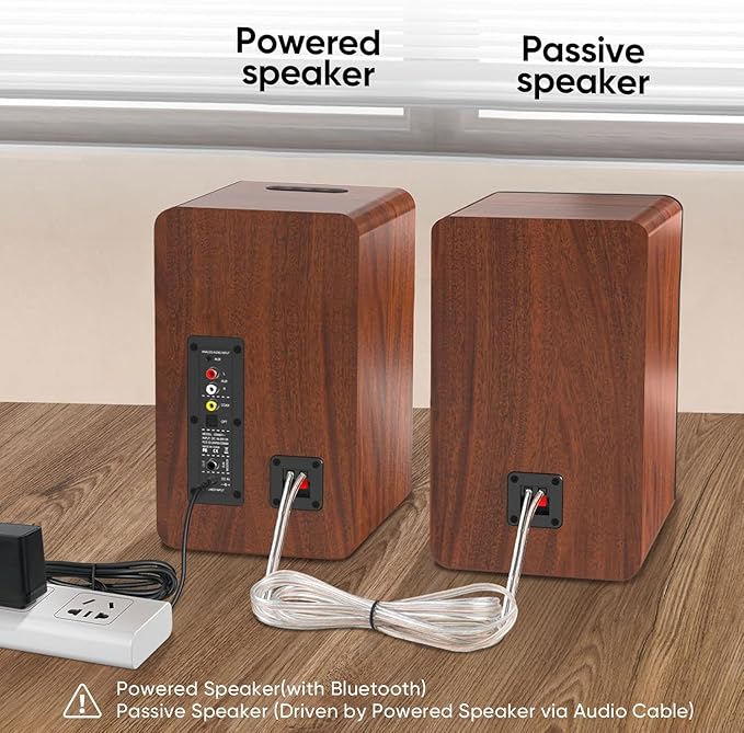 Saiyin Bluetooth Bookshelf Speakers, 40W X 2 Powered TV Speakers with 4 Inch Woofer, Turntable Speakers with Optical/AUX Input/Subwoofer Line Out for PC and TVs