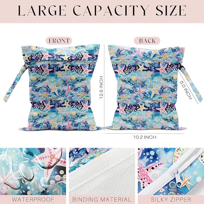 4 Pack Wet Bag for Swimsuit, Beach Travel Essentials Wet Dry Bag, for Sunscreen Toiletry Dirty Clothes Yoga Gym Diaper, Friend Summer Beach Vacation Gifts. Marine Animal Series