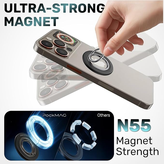 Ultra-Strong Magnetic Phone Ring Holder for MagSafe ??360° Rotation, Dual-Sided Finger Ring Grip & Kickstand ??Compatible with iPhone 16 Pro Max 15 14 13 12 Mag Safe Accessories (Misty Black)