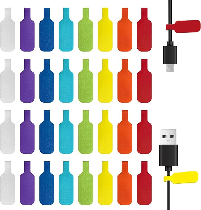 32x Multi-Color Write On Wire Tags - Cord Tag Labeling for Electronics, Cable Organizer, Management Identification