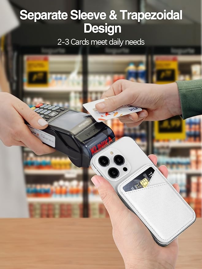 Miroddi for MagSafe Wallet, Leather Magnetic Card Holder for iPhone 16/15/14/13/12 Series, 0.12" Invisible Ultra-Thin Magnetic Phone Wallet, 2 Independent Card Slot, RFID Blocking, Carbon Fiber White