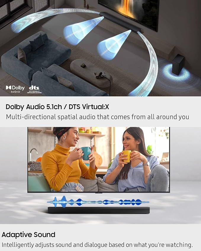 Samsung B-Series B750F 5.1ch Soundbar with Subwoofer & Rear Speakers, Q-Symphony, Dolby Audio, DTS Virtual:X, Bluetooth TV Sound Bar for Home Entertainment
