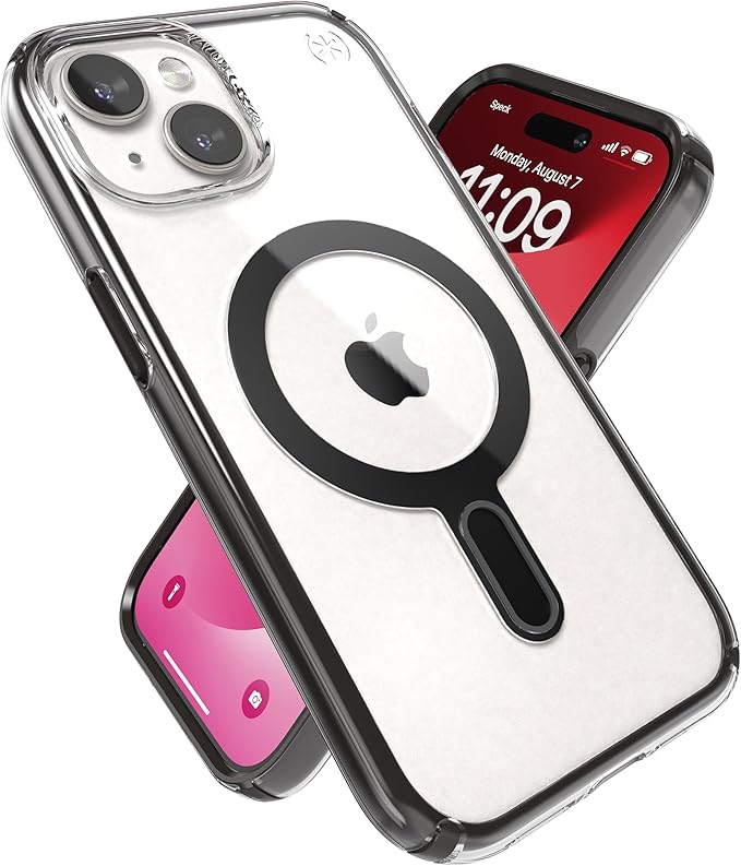 Speck Clear iPhone 17e, 15 Case - ClickLock No-Slip Interlock, Built for MagSafe, Drop Protection - for iPhone 15, 14 & 13 - Anti-Yellowing 6.1 Inch Phone Case - Presidio Clear/Frosted Black
