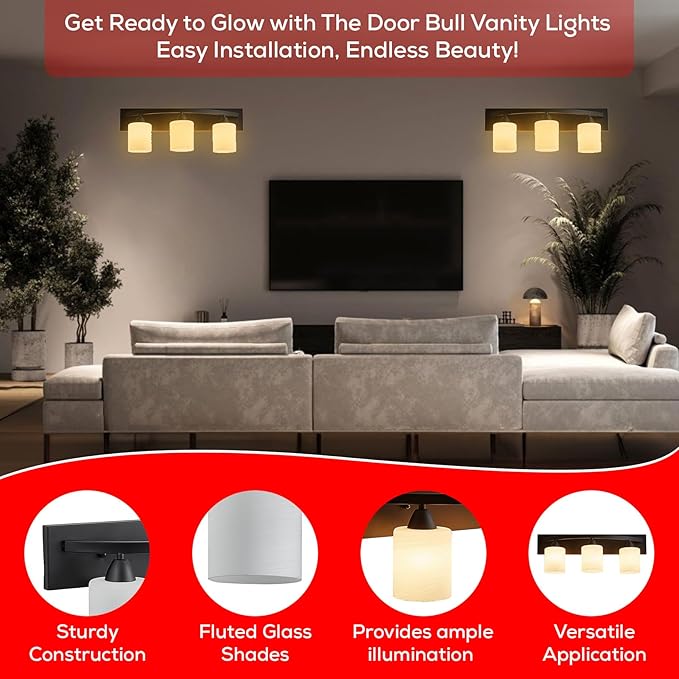 The Door Bull Modern 3-Light Bathroom Vanity Light – Oil Rubbed Bronze Fixture with Frosted Glass Shades, E26 Socket – Wall Sconce for Mirror, Bathroom, Kitchen, Hallway, Entryway