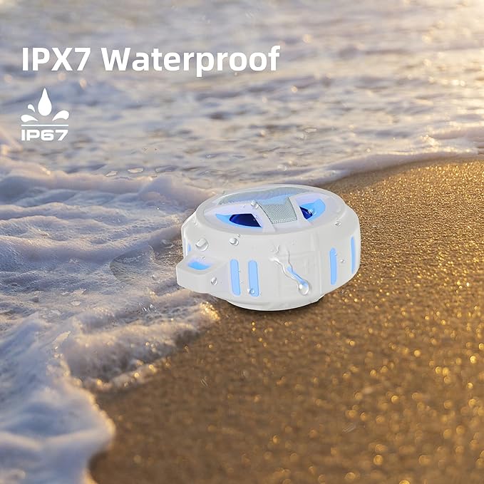 EBODA Bluetooth Shower Speaker, IPX7 Waterproof Portable Wireless Small Speakers, Floating, 2000mAh with Light for Home, Pool, Beach, Boat, Kayak Accessories, Gifts for Men, Women - White