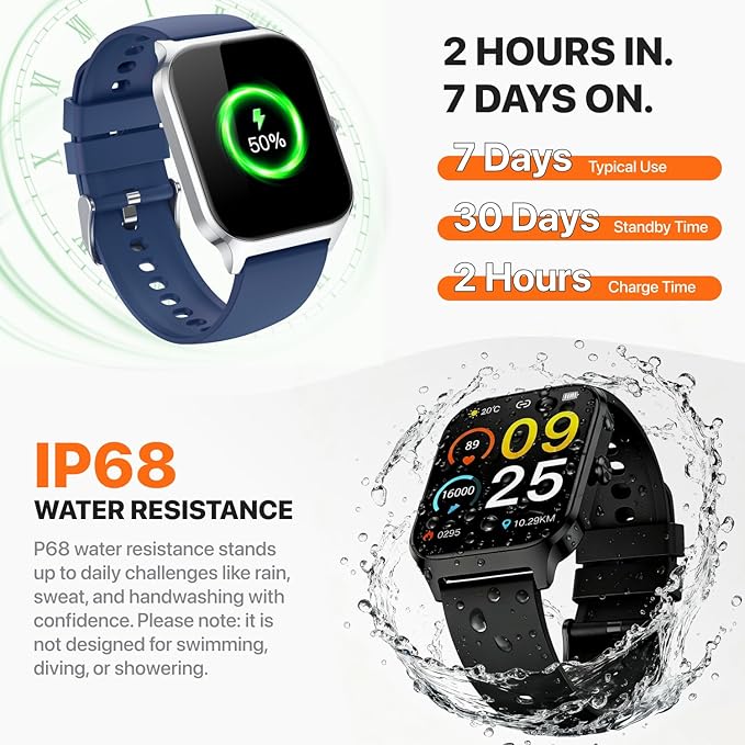 Smart Watch for Women Men,(Answer/Make Call) 1.83'' HD Fitness Activity Tracker Smartwatch for Android iPhone iOS Compatible,IP68 Waterproof Step Counter with Sleep Monitor (Modern, Blue, 1.83)