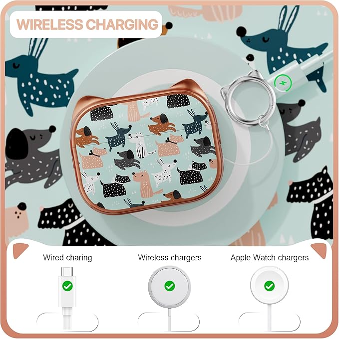 RFUNGUANGO AirPods Pro Case for Women Girly Cat Case with Lock, Phone Stand, Keychain & Cleaner Kit, Compatible with Apple Airpods Pro 2nd/1st Generation Case Cover, Rose Gold Dog
