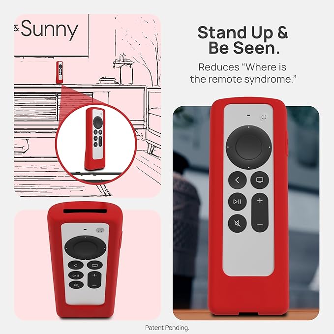 GripStand™ Apple TV Remote Cover, Scratch-Resistant Silicone Case Compatible with AirTag, Fits Siri Apple TV 4K/HD (2nd & 3rd Gen), Stand-Up Design, Enhanced Grip, 2 Pack Black and Red by 73&Sunny