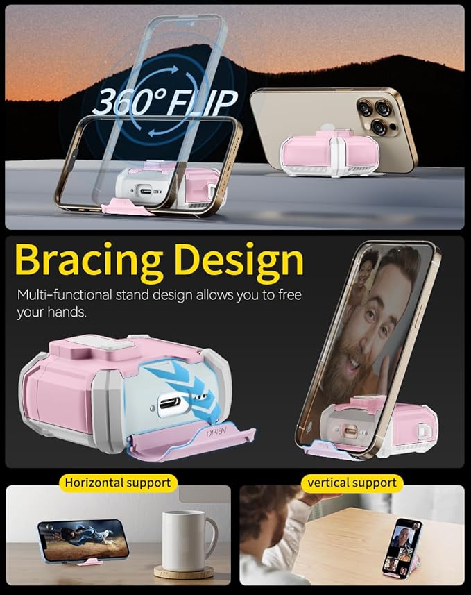 Compatible with AirPods 4 Case,Magnetic Automatic Lock with Phone Stand & Cleaning Kit,Compatible with Magsafe Cover -s-Pink